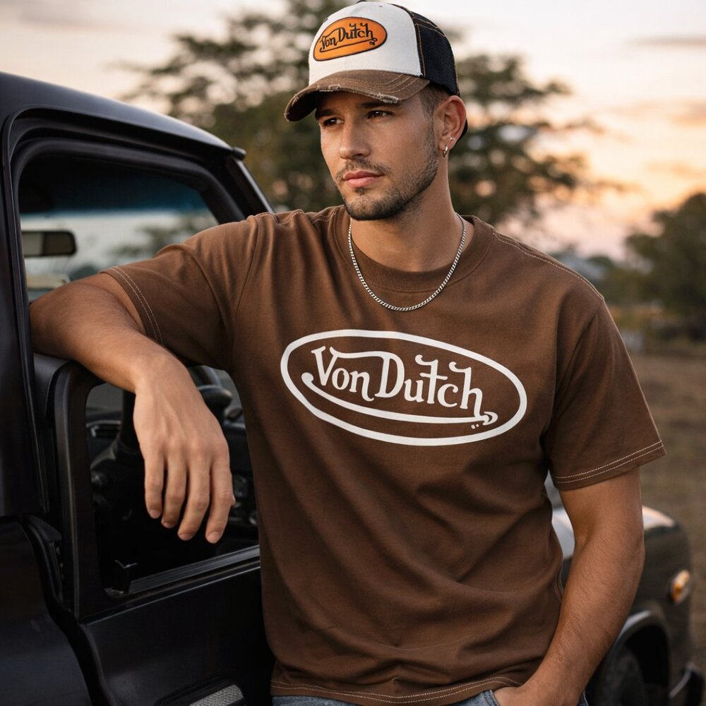 Authentic Von Dutch Brown Logo Tee | Archive Y2K Streetwear | L NWT
